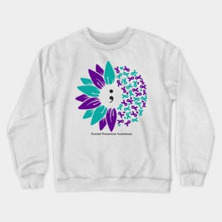 Suicide prevention semicolon flower, black type Crewneck Sweatshirt